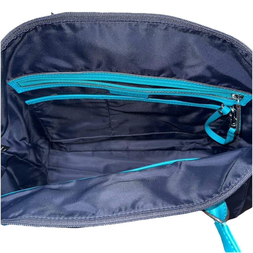 Michael Kors Kelsey Nylon Tote Navy Blue Turquoise Trim‎ Travel Work Bag - Picture 5 of 6